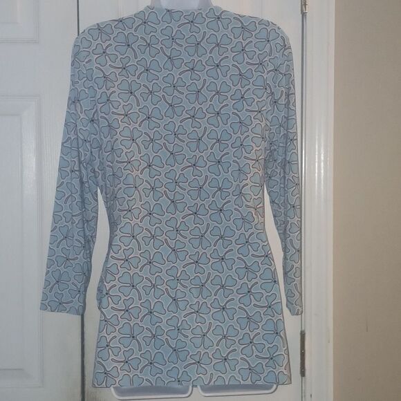 Anne Klein faux wrap blue clover print blouse top light siren blue  Sz L NWOT - Picture 5 of 9